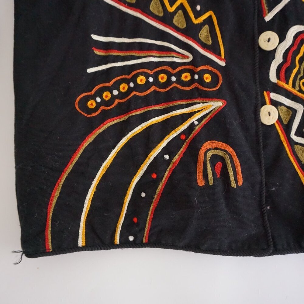 Vintage Indigo Moon Embroidered Black Jacket Boho Artsy Eclectic Grandmacore L - Picture 6 of 10